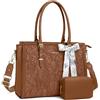 MOSISO Borsa Tote Laptop Donna,17-17,3 Pollici PU Pelle,Compatibile con MacBook,HP,Dell,Asus Notebook,Borsa Computer con Stampa Frontale Rilievo Ibisco Retro, Sciarpa Seta e Pochette,Marrone