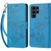 KENHONER Custodia per Samsung Galaxy S24 Ultra Cover, Blu Farfalla | Portafoglio in Pelle PU Retro, Antiurto Flip, Slot per Schede, Funzione Stand, Chiusura Magnetica