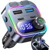 Synclum Trasmettitore FM Bluetooth Auto 48W con Bluetooth 5.4, Vivavoce con Bassi Hi-Fi Stereo, Ricarica Veloce 30W PD USB-C & 18W QC 3.0, Doppio Microfono, Lettore USB e Supporto per i Phone 17 e Android