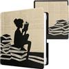 kwmobile Custodia eReader Compatibile con Amazon Kindle Scribe (2024) Cover - eBook Reader Flip Case - nero/beige - Ragazza e Libri