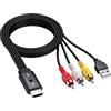 CAMWAY Convertitore da AV a HDMI 1080P,Supporta Commutazione 16: 9/4: 3,Adattatore Audio Video Composito CVBS con Cavo RCA Maschio da 150 cm,Compatibile con PAL/NTSC per HDTV/DVD/VHS/VCR,Plug and Play
