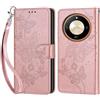 KENHONER Compatibile Cover con Honor Magic 6 Lite,Cover per Honor X50 5G, Premium Pelle PU Portafoglio Flip Libro Custodia Cover per Honor X9b [Protezione Completa] - Oro rosa Farfalla