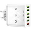 CKDSA 65 W Caricabatterie USB Multiple 6 Porte Veloce Multi Settore Tecnologia QC 3.0 Smart Presa USB Multiple Fast Charger Universale Adattatore Compatibile con iPhone 16 15 14 13 12 11 Pro Max Samsung