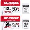GIGASTONE Micro SD 128 GB, Camera Plus, Set da 2, A1 U1 C10 UHS-1, Per GoPro Fotocamera Videocamera, Velocit? Fino a 100/60 MB/Sec(R/W), con Adattatore Scheda SD