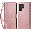 KENHONER Compatibile Cover con Samsung Galaxy S24 Ultra,Cover per Galaxy S24 Ultra, Premium Pelle PU Portafoglio Flip Libro Custodia Cover per Samsung S24 Ultra [Protezione Completa] - Oro rosa