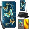 PHINIENLAND Cover per Xiaomi Poco X3 NFC/Poco X3 / Poco X3 Pro Case PU Pelle Custodia [Kickstand] [Chiusura magnetica] [Slot per Schede], Portafoglio Flip Custodia per Xiaomi Poco X3,Farfalla verde