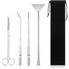 ZHOUSTOU 4 en 1 Attrezzi per Acquario Kit Accessori Acquario Acqua Dolce in Acciaio Inox con Pinze Forbici Spatola con Borse di Stoccaggio per Pulizia Piante Acquatiche e Landscaping