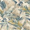 Rasch Tapete 865202 - Carta da parati in tessuto non tessuto chiaro con foglie di palma in beige, verde e blu, carta da parati con palme, 10,05 m x 0,53 m (lunghezza x larghezza)