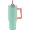 IDRINK - Tumbler borraccia termica da viaggio, 1,2 Lt con manico e cannuccia (Verdeacqua/Rosa)
