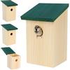 Relaxdays Set 4 Nidi per Passeri e Cince, Foro Ø32 mm, Tetto apribile, da Appendere, Naturale/Verde, 22x12x14 cm