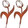 Relaxdays Tulipano, Set 2 paletti Decorativi in Metallo Effetto ruggine, 80x39 cm, per Giardino/Esterni, Marrone