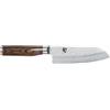 KAI Shun Premier Tim Mälzer Santoku 14 cm lunghezza lama - Nucleo VG-MAX 61 (±1) HRC, 32 strati di damasco lucidato a specchio - Legno Pakka venato marrone medio - Superficie martellata Made in Japan