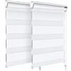 VOUNOT® Set di 2 Tenda a Rullo Doppia Strato Oscurante Giorno e Notte, Catenella Laterale, Bande Trasparenti e Opache, Tenda Interno Zebra Blinds Bianco, 55 x 150 cm