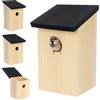 Relaxdays Set 4 nidi per passeri e cince, Foro 32 mm, Tetto apribile, da Appendere, Abete Naturale/Nero 22x12x14 cm