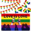 MOMAHUA Set di bandiere arcobaleno Pride da 0,9 x 1,5 m, bandiera perforabile, 5 m con 20 striscioni, striscione arcobaleno Love e 2 palloncini, striscione LGBTQ+ per celebrazioni per sfilate