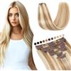 Elailite Extension Capelli Veri Clip 12#/613# Marrone Chiaro/Bleach Biondo, 40cm 65g 8 Fasce Singole 100% Remy Human Hair Naturali Lisci