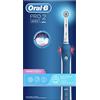 Oral-B Pro 2 2000 Spazzolino Elettrico, con Testine Oral B Cross Action, UltraThin, Azione Sbiancante Denti, Timer Integrato, 1 Testina, Batteria Litio, Idea Regalo, Bianco e Blue