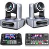 Tenveo Kit Telecamera PTZ e Controller - 2 Telecamere NDI PTZ 4K con Auto-Tracking AI 20X, SDI/HDMI/USB3.0/LAN(PoE) e Controller Joystick NDI con Quad-Screen da 7" e Mixer Video