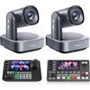 Tenveo Kit Telecamera PTZ e Controller - 2 Telecamere PTZ 4K NDI Zoom Ottico 20X + Digitale 8X, AI Tracking, HDMI/USB3.0/LAN PoE e Controller Joystick NDI con Quad-Screen da 7'' + Mixer Video
