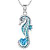 LONAGO Collana con Cavalluccio Marino per Donna 925 Sterline Argento Cavalluccio Marino Blu Che Tiene A Forma Di Cuore Pietra Portafortuna Pendente Collana (Marzo)
