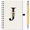 BBTO Set di Quaderno e Penna Personalizzati con Iniziale J, Quaderno a Spirale Floreale B6 con Penna in Bambù Lettera Regalo per Donne e Uomini Natale Compleanno San Valentine Amica Collega Maestre