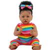 CAMANDY Bambole Reborn Realistica 55 cm, Bambola Afroamericana con Corpo in Stoffa Morbida, Occhi Blu, Capelli Neri Radicati, Outfit Arcobaleno con Fascia, 3 Anni+