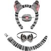 XEPST Set di Costumi da Gatto Grigio a Strisce Grigie, con Orecchie e Coda di Gatto, Fascia per Capelli, Naso e Coda, per Travestimenti da Animale, Cosplay, Compleanno, Halloween, Festa in Maschera