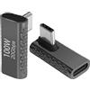 QIANRENON 90° angolo USB3.2 C Adattatore 20Gbps 100W USB3.2 Type C maschio a femmina retto angolo Connettore,supporta 8K audio/video,per smartphone tablet steam deck,nero lucido,2Pcs(piegatura Centro)