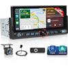 Hikity 1 DIN 6,86"Autoradio con Wireless CarPlay e Android Auto, Bluetooth Radio, Schermo LCD ad alta Risoluzione, Telecamera Posteriore, DVR, SWC, USB, Type C, FM, EQ
