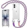 Coiwxmoi Cover per iPhone 16 Plus con Cordino, Custodia Trasparente con Regolabile Collana Ultra Sottile Antiurto AntiGraffio TPU Bumper Protettiva Case con Laccio Tracolla per iPhone 16 Plus, Viola