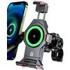 BRCOVAN Lega Alluminio Supporto Telefono Motociclo con Caricabatterie wireless Qi 15W e Smorzatore Vibrazioni, Impermeabile Metallo Manubrio Porta Telefono per 4.7''-7.2'' Smartphone