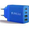 Aioneus Caricatore USB C,40W 4Porte Presa USB Multipla Spina Ricarica,Muro Caricabatterie Rapido per Samsung S24 S23 S9 iPhone 16 15 14 12 11 Pro Max XS 8 iPad,Carica Rapida Alimentatore Type C Adattatore,Blu