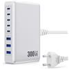 QODJN 300W GaN Ⅳ 8 Port USB C Multiplo Caricabatterie PD PPS QC, Stazione di Ricarica Multipla per MacBook Air/Pro iPhone iPad Samsung SteamDeck-Bianco