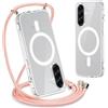 Yoedge Magnetica Trasparente Cover per Samsung Galaxy A26 con Cordino, [Compatibile con MagSafe] Custodia con Collana Sottile Morbida Silicone TPU Antiurto Bumper Protettivo Case con Magneti, Oro Rosa