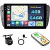 Hikity 4+64GB Android 15 Autoradio per Seat Ibiza 6J 2009-2013 con Wireless Carplay Android Auto, 9 Pollic Incell Schermo Tattile Supporto BT/GPS/WiFi/FM/RDS+Retrocamera+MIC
