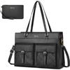 MOSISO Borsa a Tracolla Laptop Donna, 15,6 pollici Borsa a Tracolla in Pelle PU con 2 Tasche Frontali con Patta, Grande Capacita, Impermeabile, per Insegnanti, Universita, Lavoro, Affari, Nero