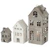 Boltze Americana Main Street - Set di 3 lanterne a candela, stile vintage, bianco e grigio rustico, in metallo, porte a battente, altezza 36,5 cm, 21,5 cm, 13,5 cm