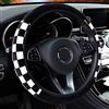 Duories Coprivolante in peluche, caldo coprivolante per auto, telescopico, antiscivolo, morbido, motivo a scacchi, coprivolante invernale, per accessori auto, 36-39 cm, nero e bianco