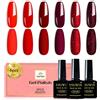 YSUVIN Smalto Semipermanente, 6 Colori Serie Rossa, Rosso Vintage Vino Glitterato Semipermanente Unghie Kit, Smalto Per Unghie Soak Off UV/LED Lampada Diy Manicure Nail Art Set, 8ml