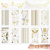 WUERKIYA Tatuaggi Temporanei Glitter Oro per Bambini e Adulti - 12 Fogli - Design Moda - Sicuri - Impermeabili - Facili da Applicare