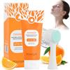Astralong 2 pezzi Gel Esfoliante Arancione Enzimi con Spazzola per il Viso, Exfoliating Gel per Corpo, Esfoliante Scrub, ESfoliante Viso Naturale All'arancia per Ridurre le Macchie Della Pelle, Pulizia Profonda