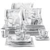 MALACASA Servizio da Tavola e Caffè in Porcellana per 6 Persone, Set da 30 Pezzi con 6 Tazze, 6 Piatti, 6 Piatti Piani, 6 Piatti da Dessert e 6 Piatti Fondi, Grigio Marmo, Serie FLORA
