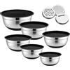 Zbozzba Set di 6 ciotole per la cottura, ciotola in acciaio inox con coperchio trasparente, 3 grattugie, 4,5 l/2,7 l/2 l/1,5 l/1,2 l/0,7 l, per cucinare, cuocere, cucina, nero
