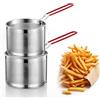 GOEDCH Set di 2 cestini per alimenti in acciaio inox per pasta, cestino per friggitrici con manico lungo, filtro per pasta con manico rimovibile, filtro per pasta microforata (diametro 16 cm + 18 cm)