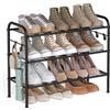 SONGMICS Scarpiera, Scaffale Porta Scarpe a 3 Ripiani Regolabili in Altezza, in Metallo con 4 Ganci, Contiene 12 Paia di Scarpe, per Ingresso, Corridoio, Armadio, Montaggio Facile, Nero Inchiostro