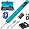 BORDEAG Set saldatore a batteria, USB, ricaricabile con display LCD, temperatura regolabile 200 - 450 °C, senza fili, 3 punte di saldatura, set professionale senza fili, ciano