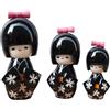 ZEN&TAO Bambole Kokeshi giapponesi fatte a mano, in legno, in kimono, per la decorazione della casa e regalo, set di 3 (nero)