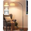 EDISHINE Lampada da Terra per Soggiorno, Altezza Regolabile 143-176 cm, Lampada ad Arco con Testa Rotante, Struttura in Metallo, Telecomando Magnetico, Dimmerabile, Attacco E27 con LED 9W Inclusa