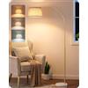 EDISHINE Lampada da Terra per Soggiorno, Altezza Regolabile 143-176 cm, Lampada ad Arco con Testa Rotante, Struttura in Metallo, Telecomando Magnetico, Dimmerabile, Attacco E27 con LED 9W Inclusa