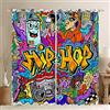 Tbrand Tenda hippie graffiti stile hip hop radio rock tenda per camera da letto bambini ragazzi colorato motivo graffiti acquerello tende artistiche, 116,8 x 182,8 cm (larghezza x lunghezza)